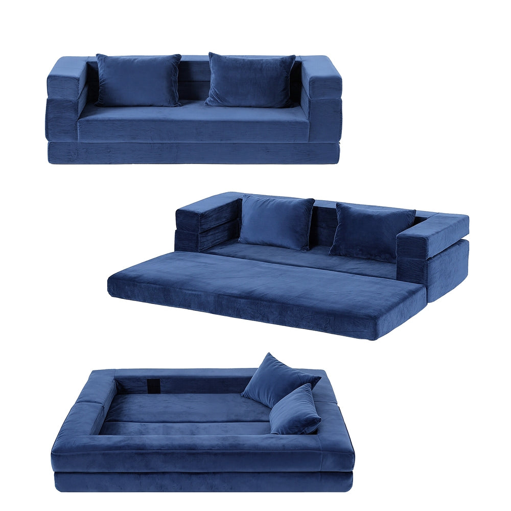 Maison 2 Seater Convertible Folding Sofa Bed Pull Out Mattress Foldable Lounge Couch Chair - Blue