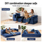 Maison 2 Seater Convertible Folding Sofa Bed Pull Out Mattress Foldable Lounge Couch Chair - Blue