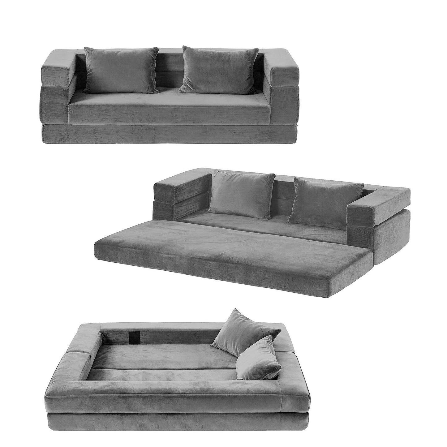 Moira 2 Seater Convertible Folding Sofa Bed Pull Out Mattress Foldable Lounge Couch - Grey