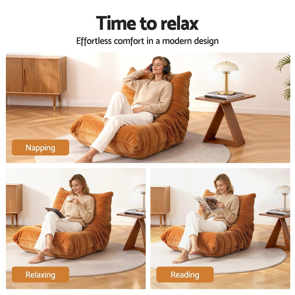 Montara Lazy Sofa Accent Chair Floor Couch Leisure Lounge Foam Pouffe Recliner - Brown