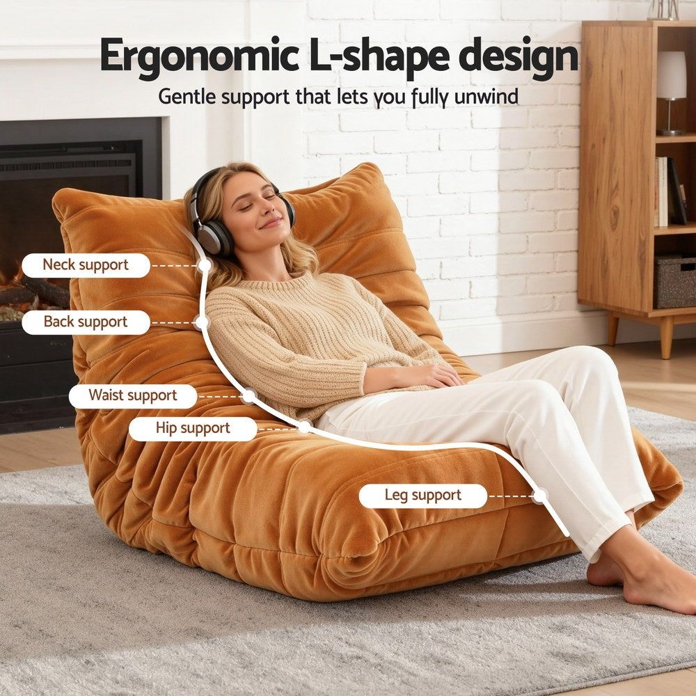 Montara Lazy Sofa Accent Chair Floor Couch Leisure Lounge Foam Pouffe Recliner - Brown