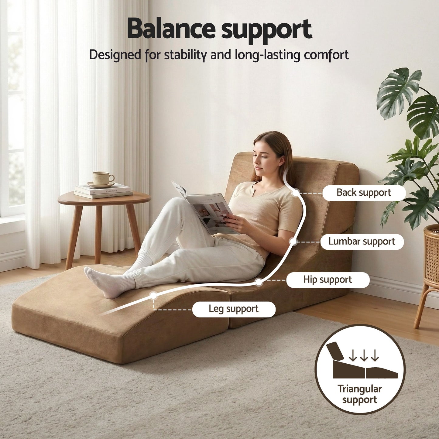 Mireva Folding Sofa Bed Convertible Armless Foam Floor Futon Lounger Couch - Brown