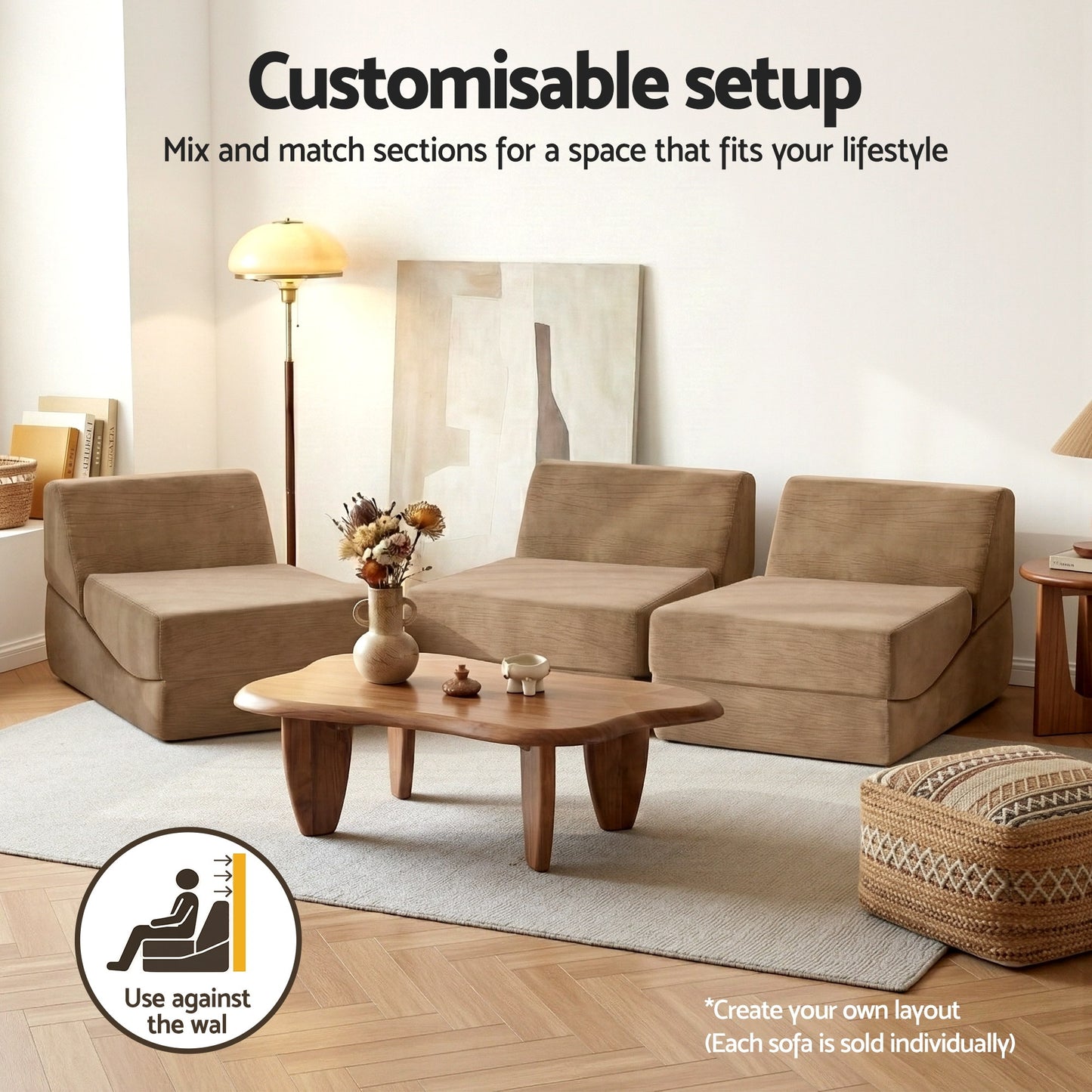 Mireva Folding Sofa Bed Convertible Armless Foam Floor Futon Lounger Couch - Brown