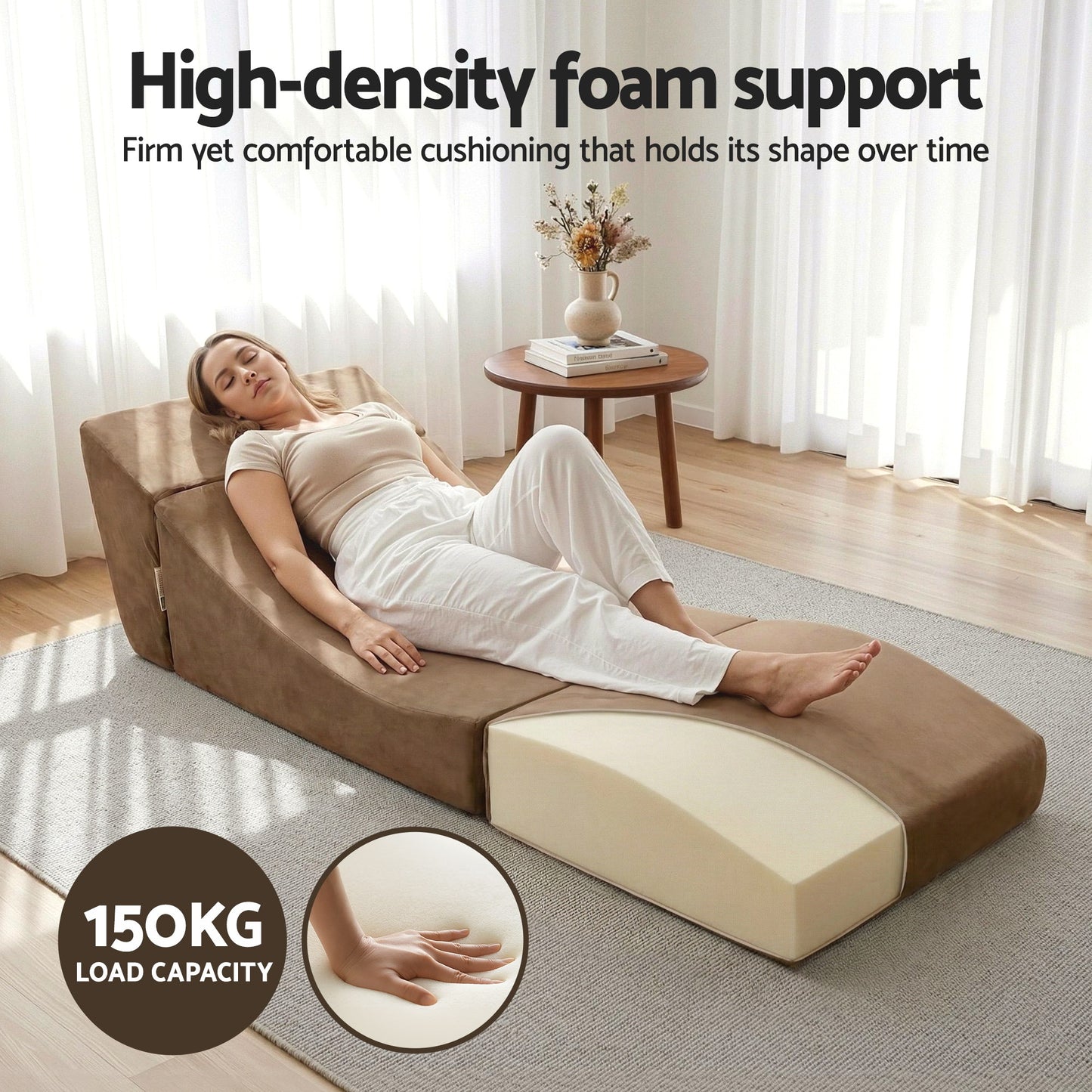 Mireva Folding Sofa Bed Convertible Armless Foam Floor Futon Lounger Couch - Brown