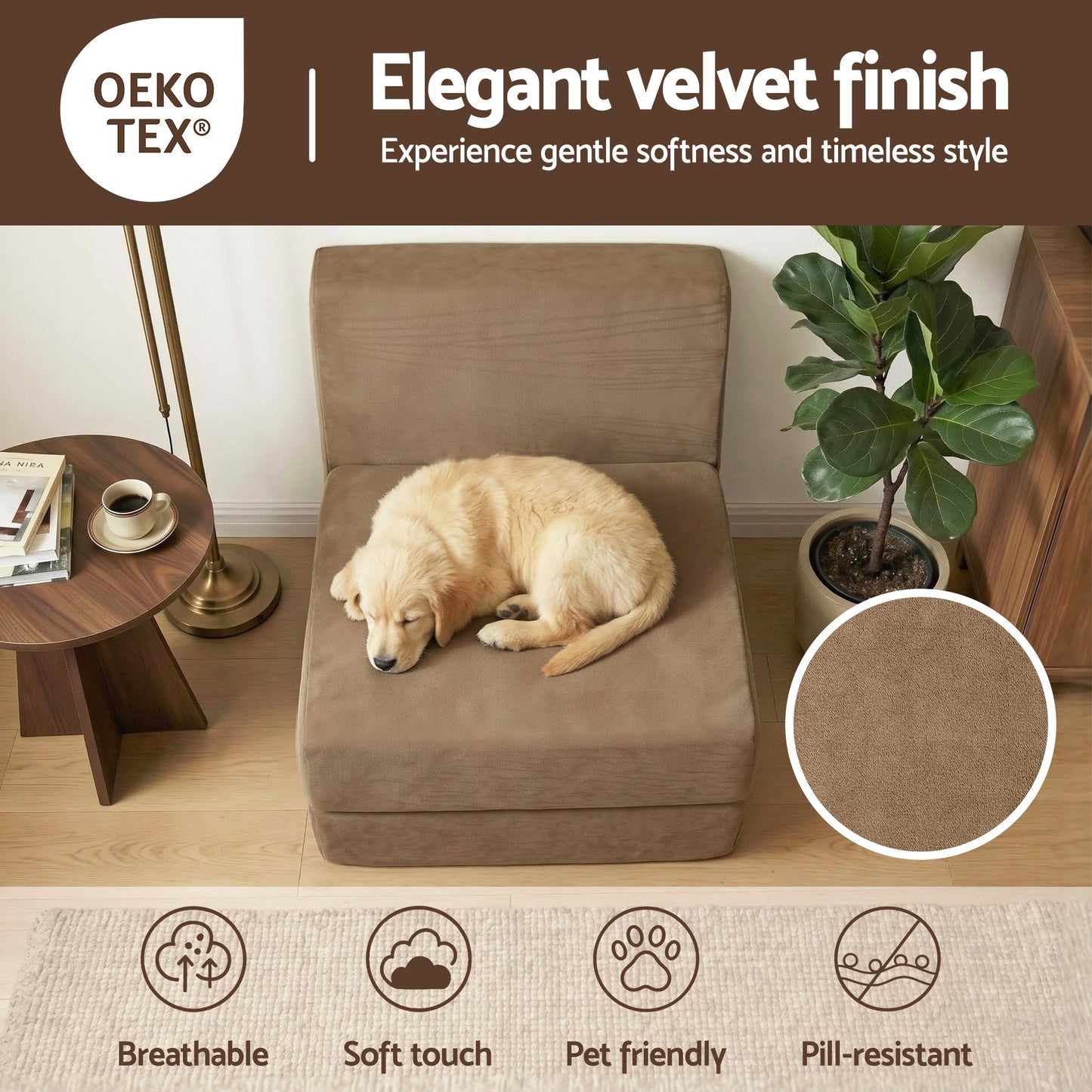 Mireva Folding Sofa Bed Convertible Armless Foam Floor Futon Lounger Couch - Brown