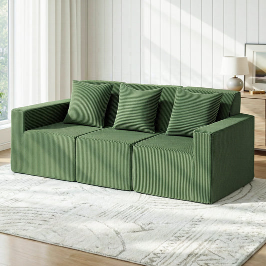 Magranda 3 Seater Modular Sofa Bed Convertible Sectional Floor Couch with Deep Seat - Green