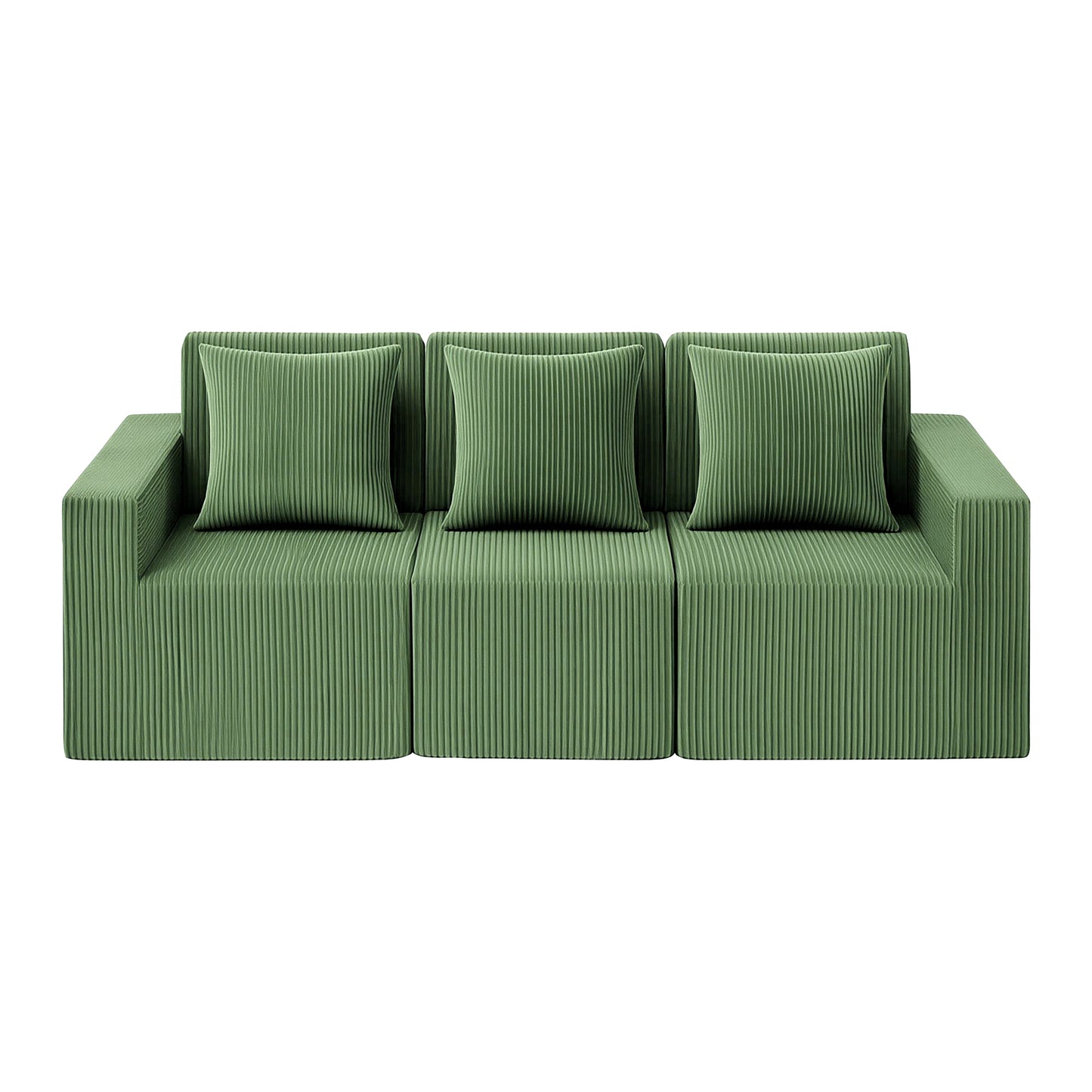 Magranda 3 Seater Modular Sofa Bed Convertible Sectional Floor Couch with Deep Seat - Green