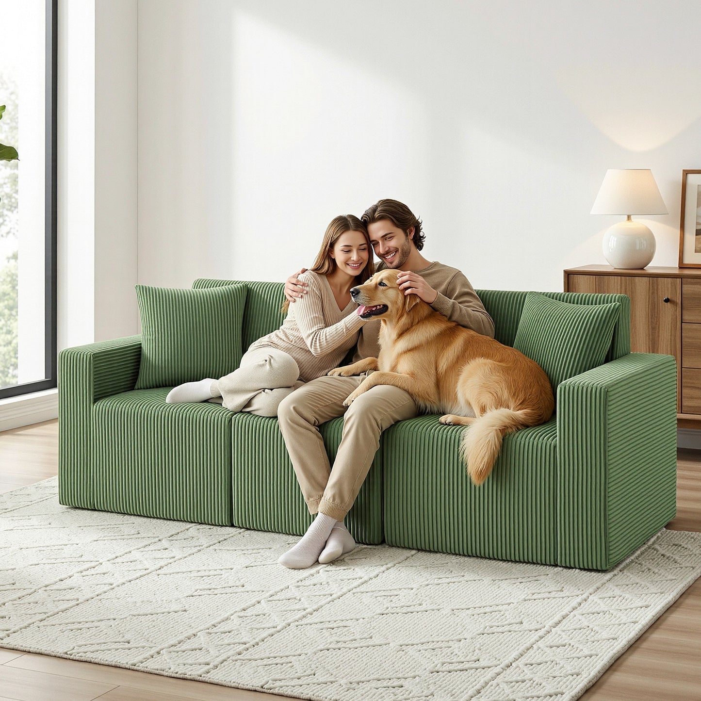 Magranda 3 Seater Modular Sofa Bed Convertible Sectional Floor Couch with Deep Seat - Green