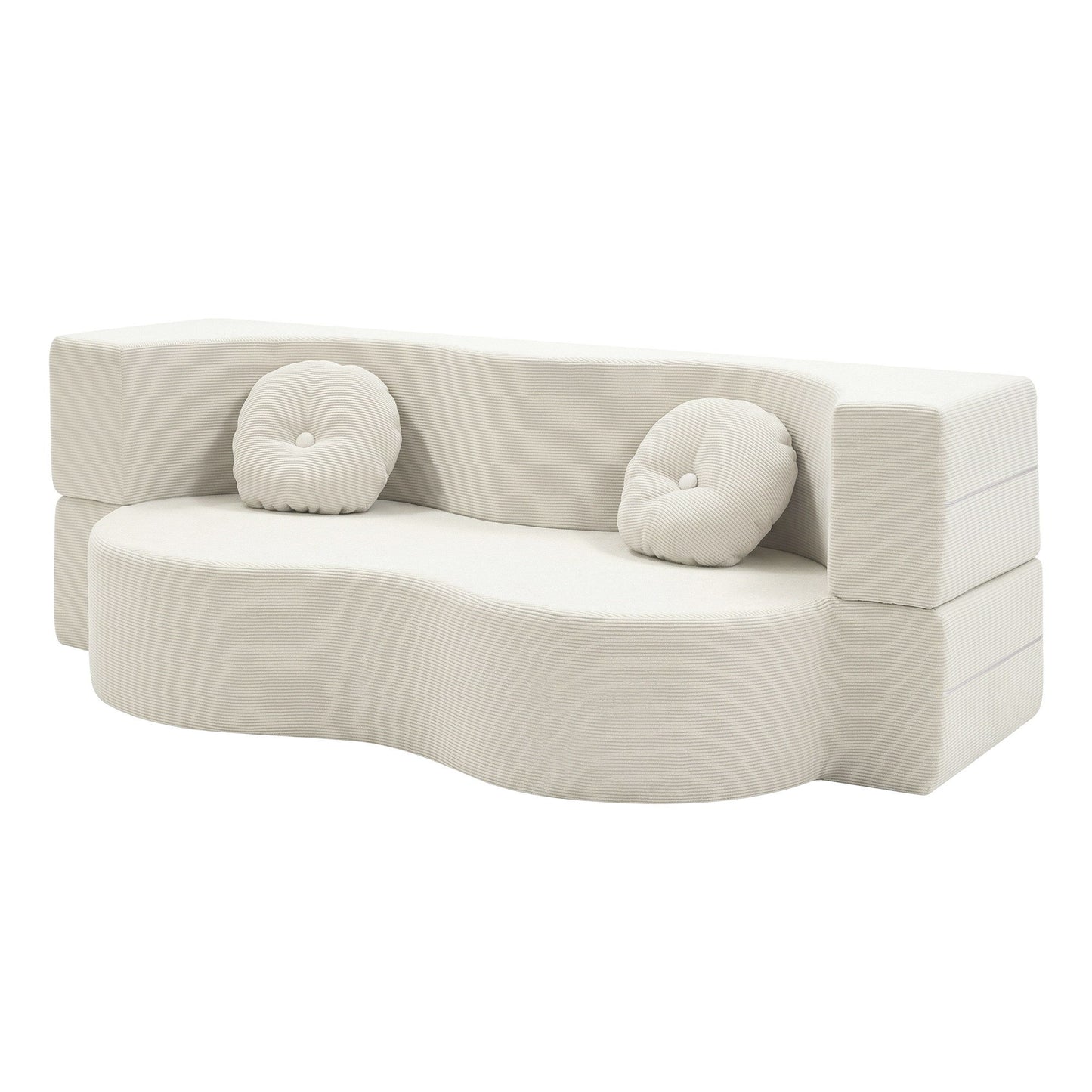 Melavie 2 Seater Folding Sofa Bed Floor Couch 2-in-1 Convertible Futon Loveseat - Beige