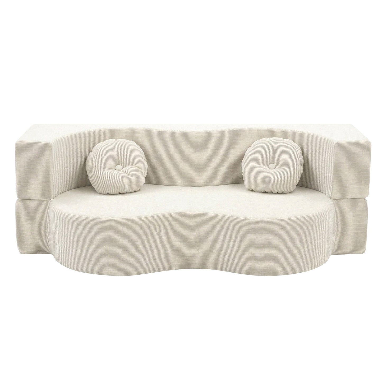Melavie 2 Seater Folding Sofa Bed Floor Couch 2-in-1 Convertible Futon Loveseat - Beige