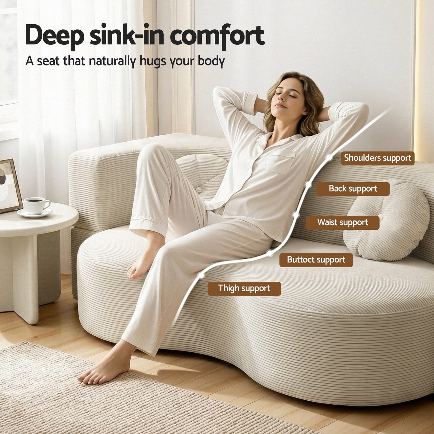 Melavie 2 Seater Folding Sofa Bed Floor Couch 2-in-1 Convertible Futon Loveseat - Beige