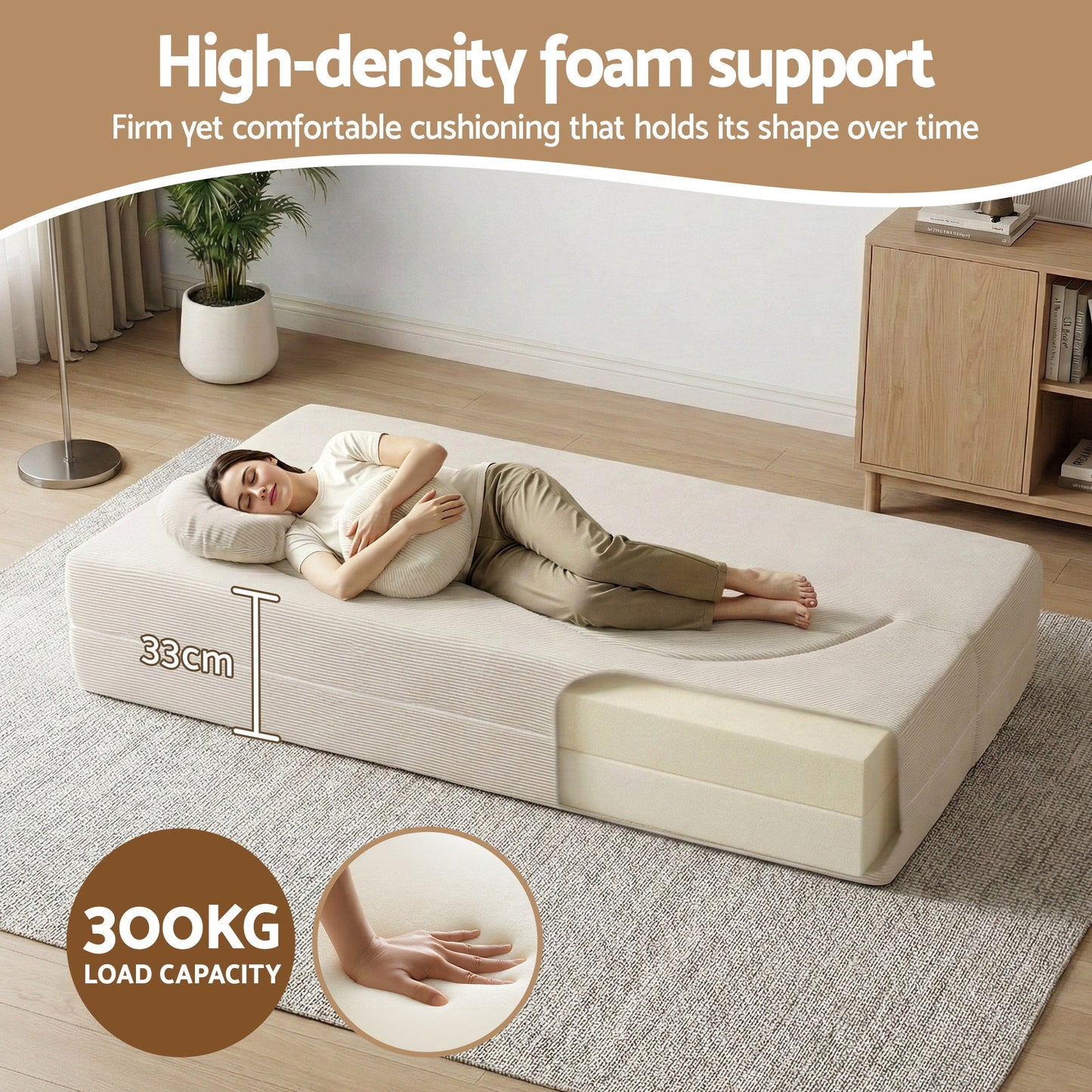 Melavie 2 Seater Folding Sofa Bed Floor Couch 2-in-1 Convertible Futon Loveseat - Beige