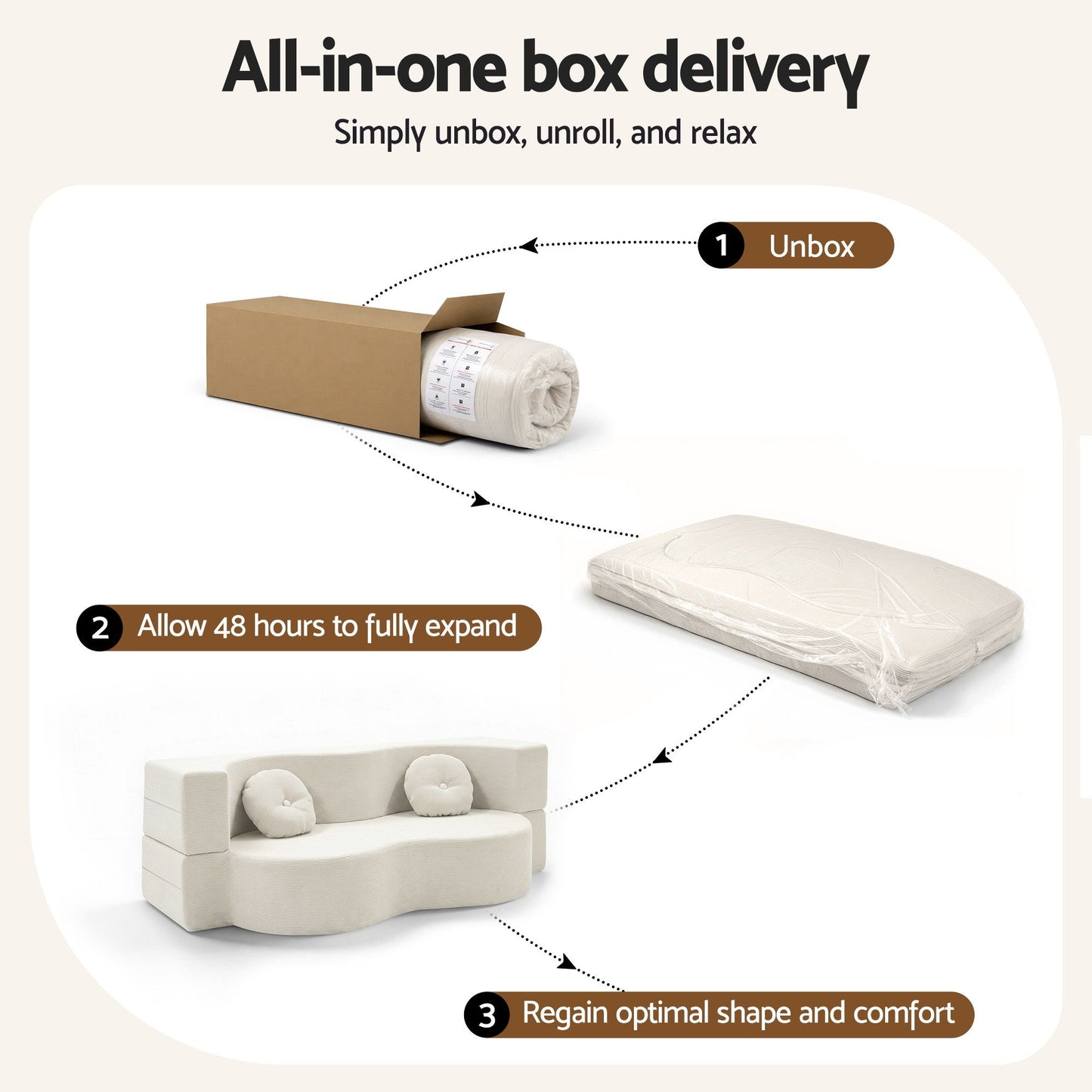 Melavie 2 Seater Folding Sofa Bed Floor Couch 2-in-1 Convertible Futon Loveseat - Beige