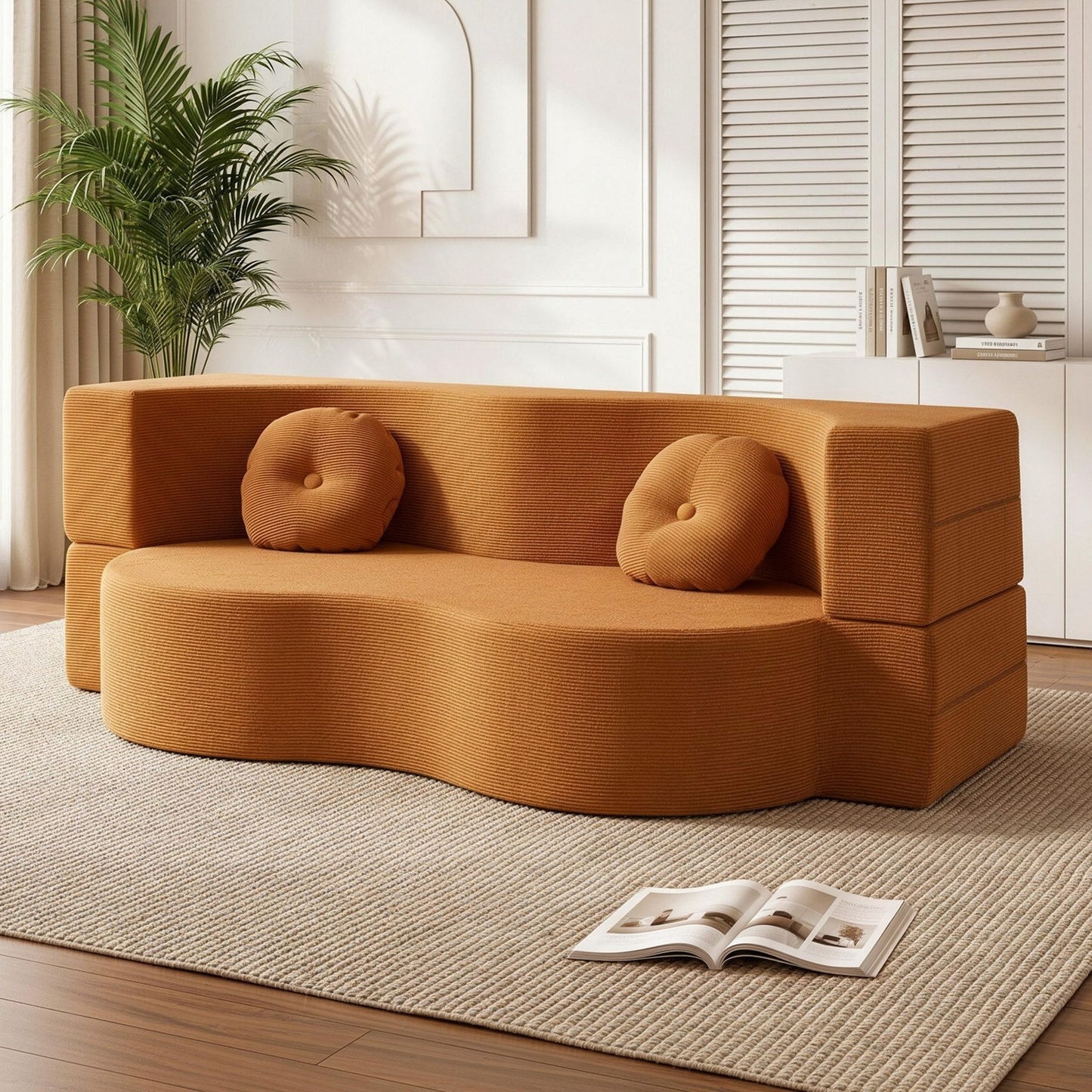 Merope 2 Seater Folding Sofa Bed Floor Couch 2-in-1 Convertible Futon Loveseat - Orange