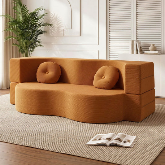 Merope 2 Seater Folding Sofa Bed Floor Couch 2-in-1 Convertible Futon Loveseat - Orange