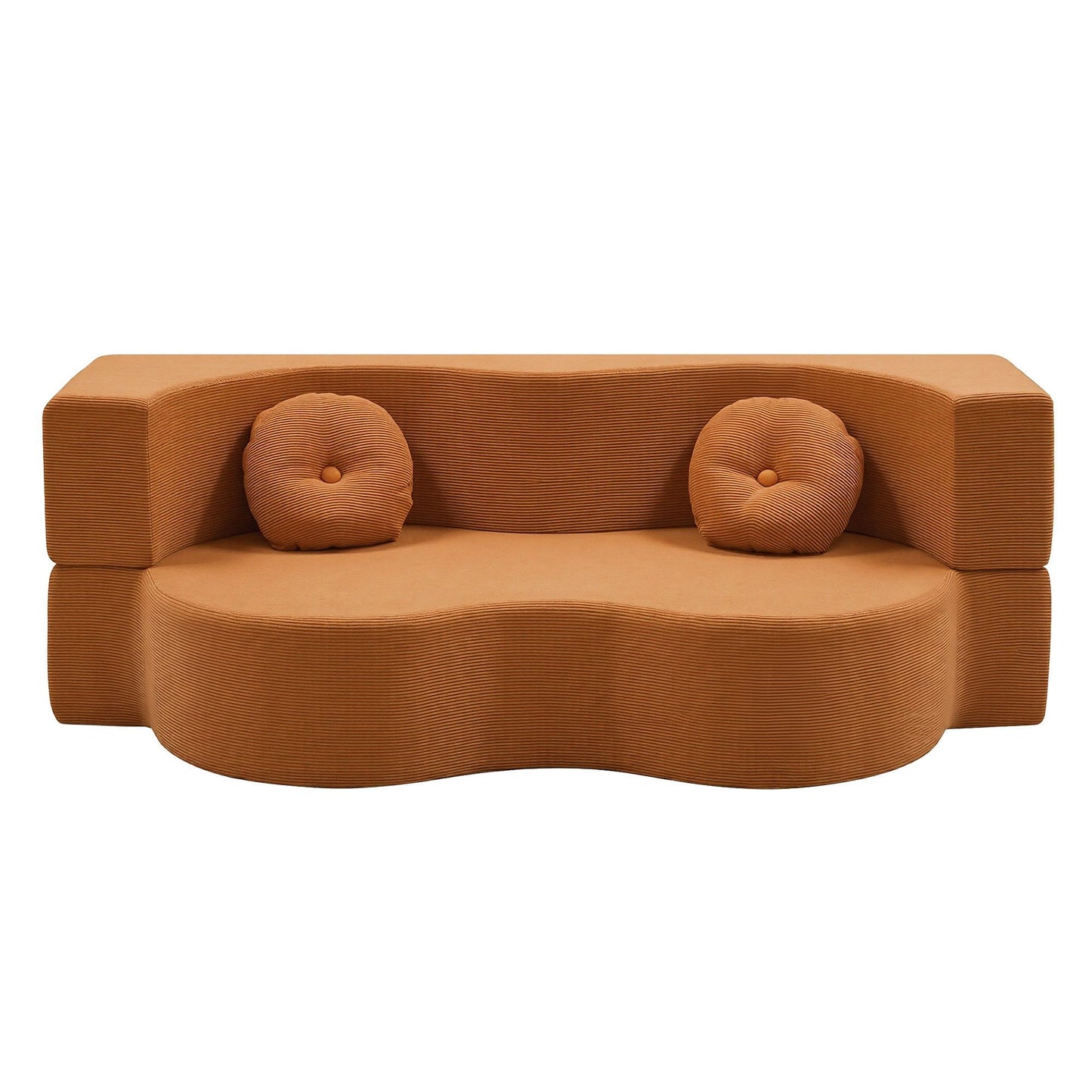 Merope 2 Seater Folding Sofa Bed Floor Couch 2-in-1 Convertible Futon Loveseat - Orange