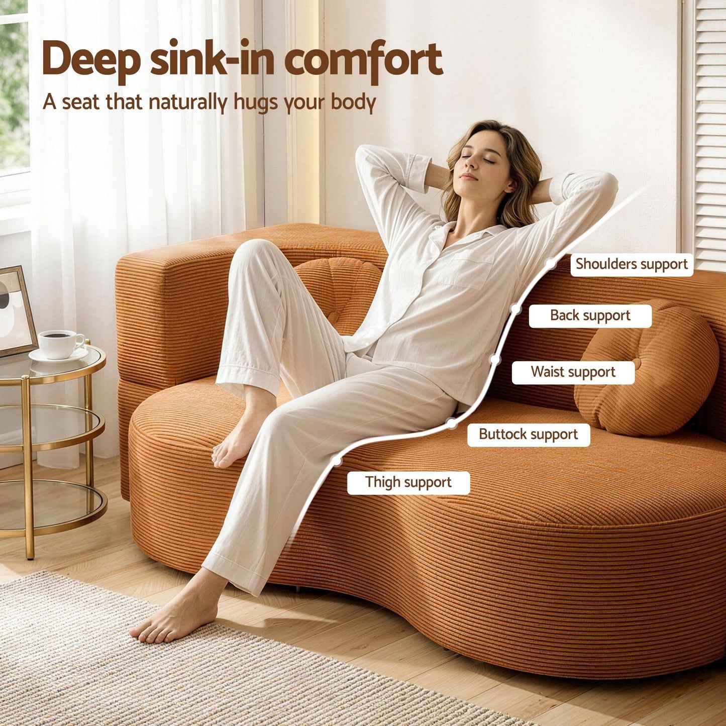 Merope 2 Seater Folding Sofa Bed Floor Couch 2-in-1 Convertible Futon Loveseat - Orange