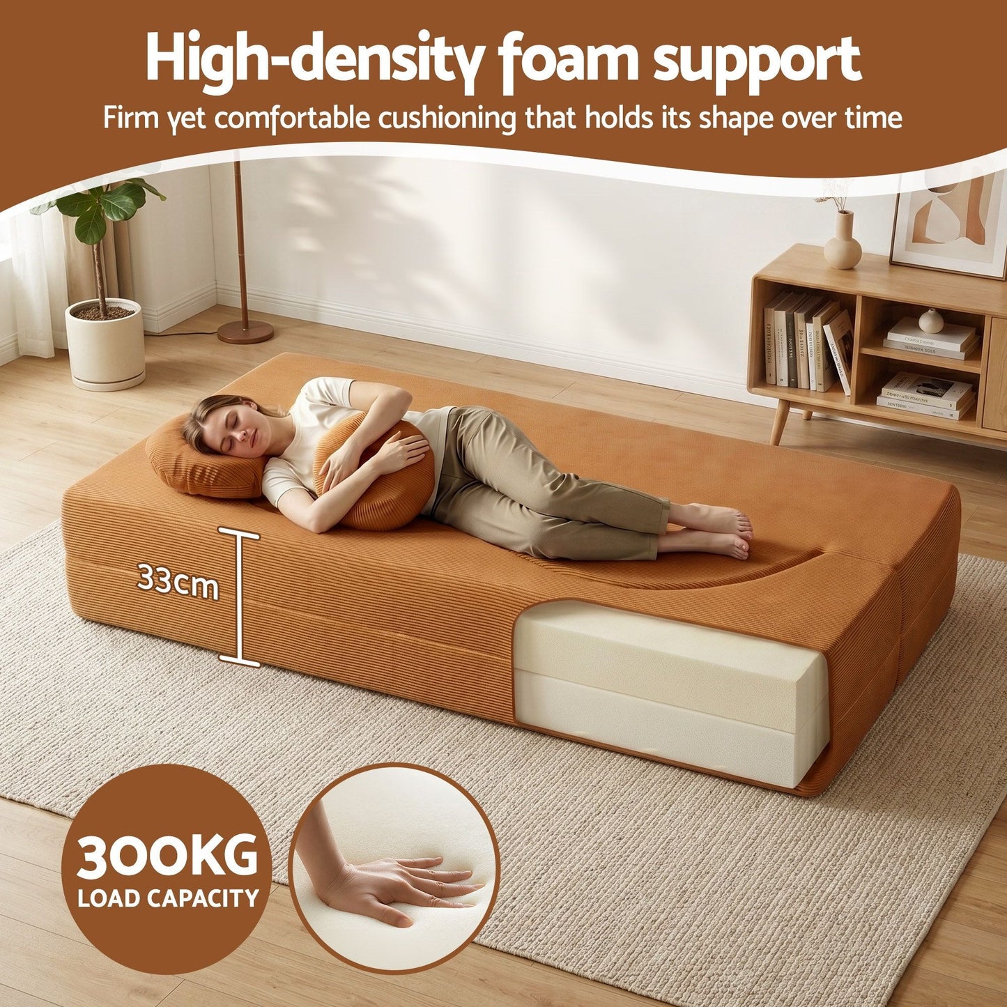Merope 2 Seater Folding Sofa Bed Floor Couch 2-in-1 Convertible Futon Loveseat - Orange