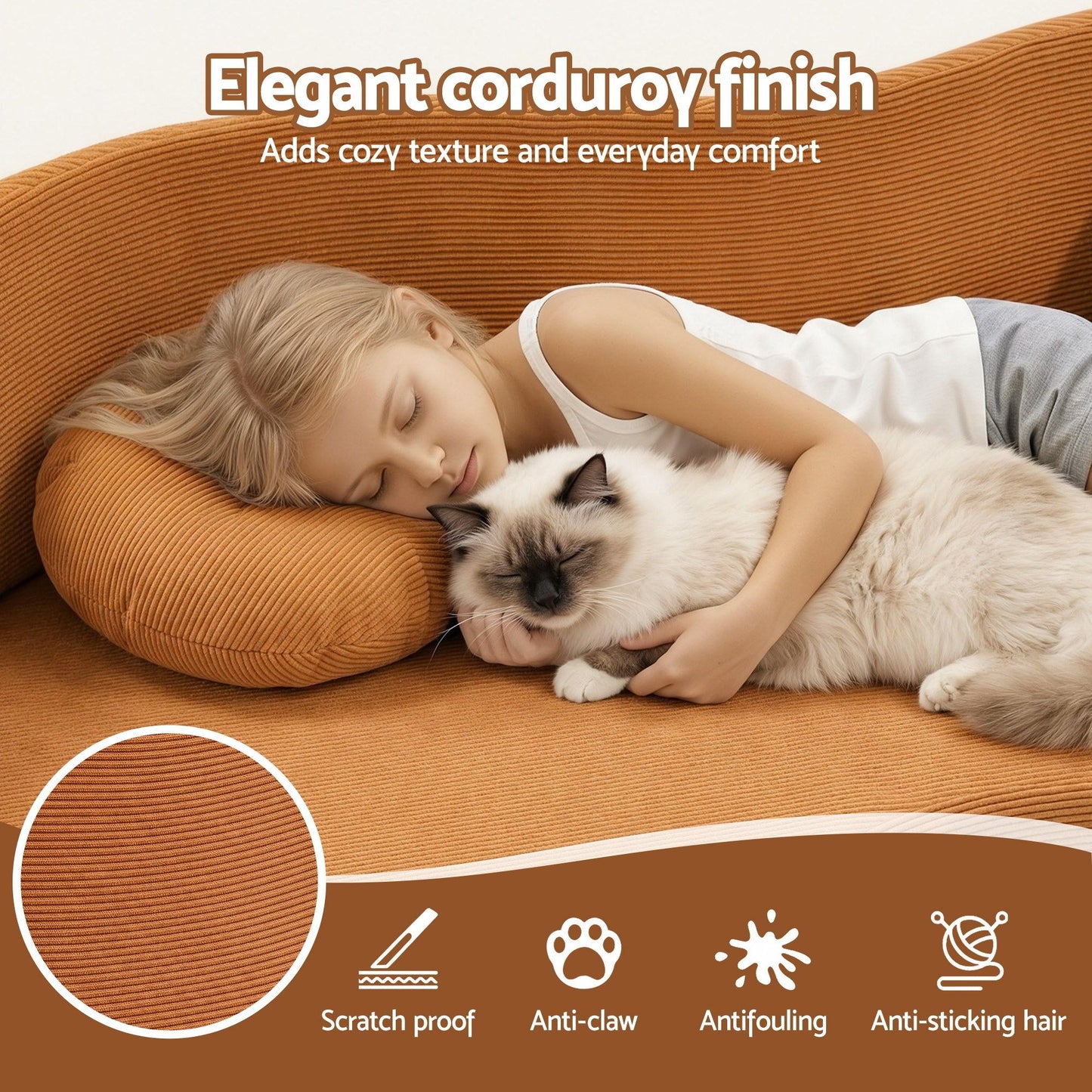 Merope 2 Seater Folding Sofa Bed Floor Couch 2-in-1 Convertible Futon Loveseat - Orange