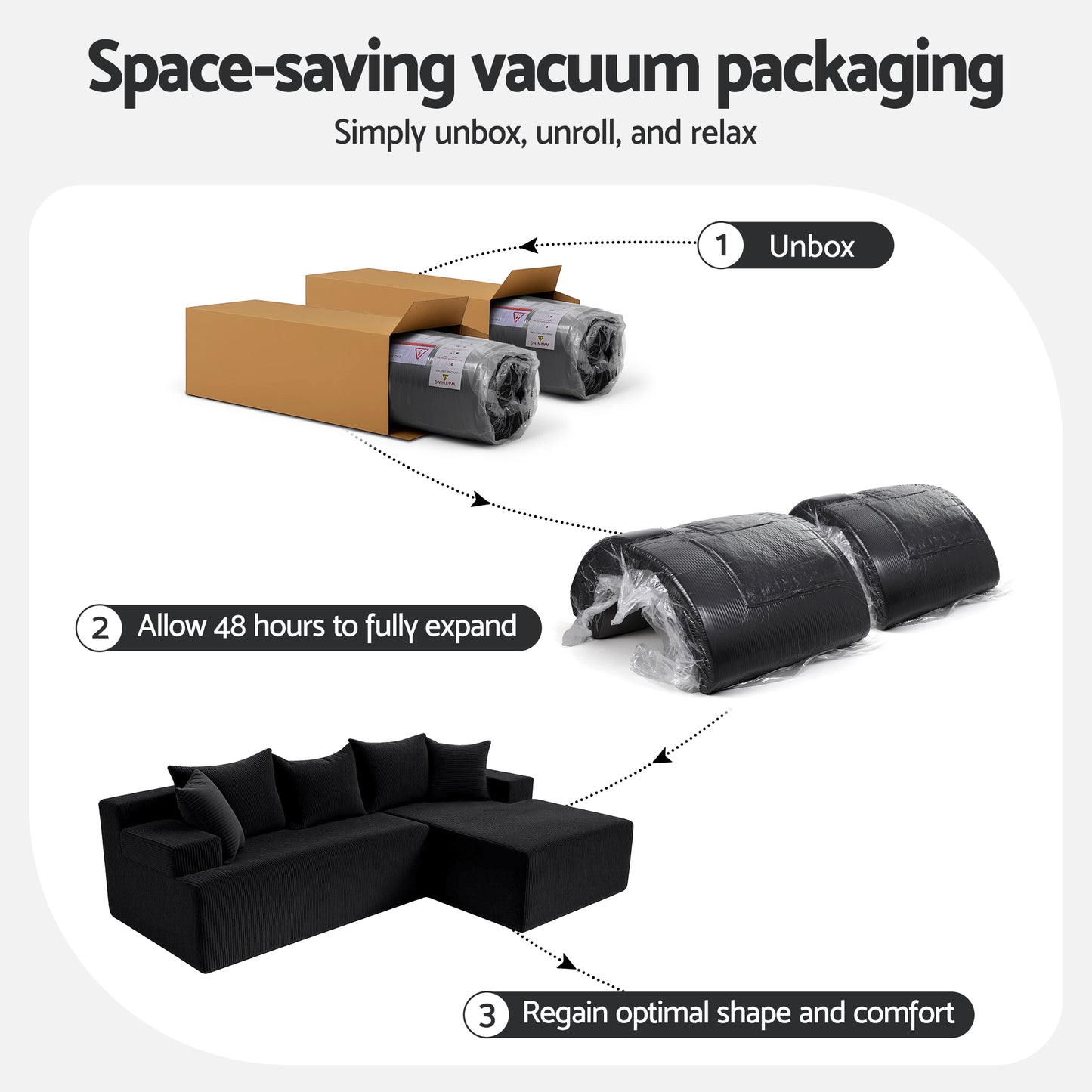 Marova 4-Seater Modular Sectional Sofa Bed Convertible L-Shaped Couch with Deep Seat for Living Room - Black