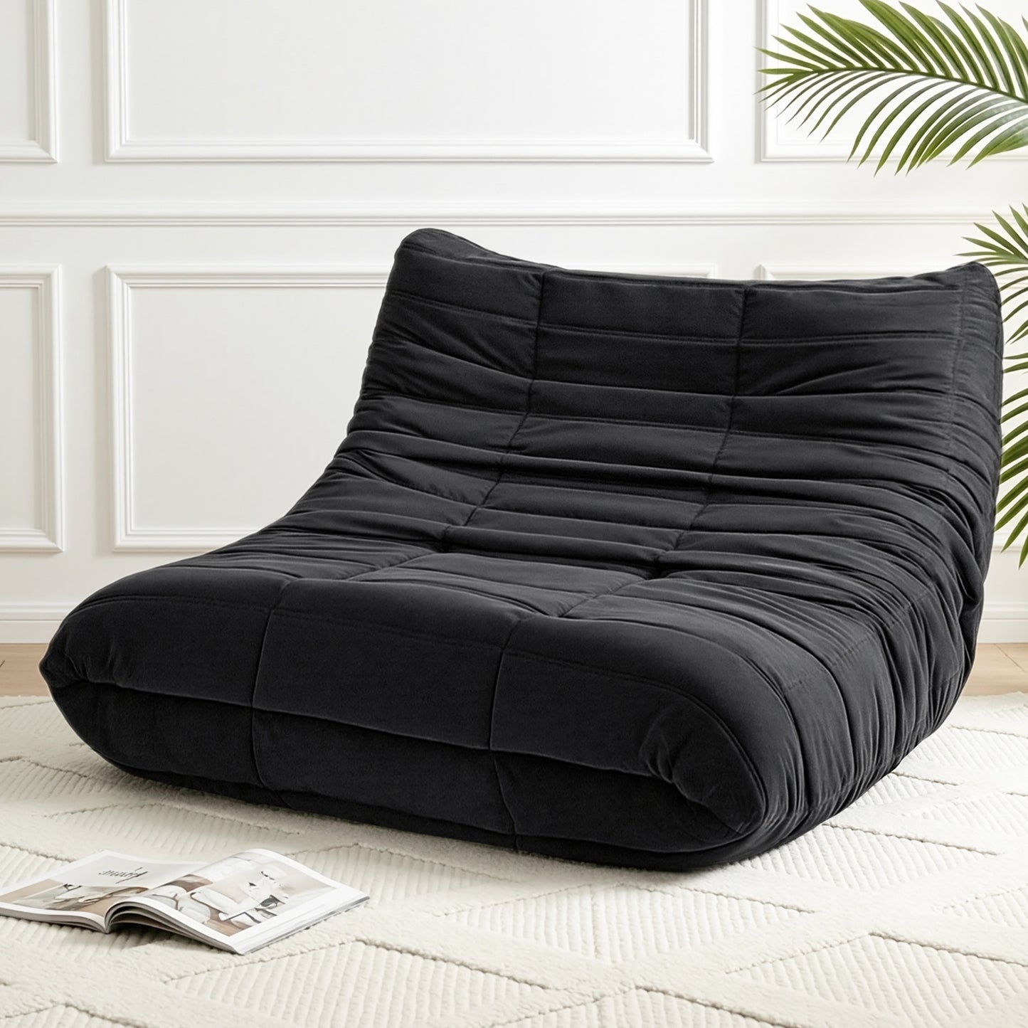 Maelle 2 Seater Lazy Sofa Accent Caterpillar Chair Floor Couch Armless Lounge - Black