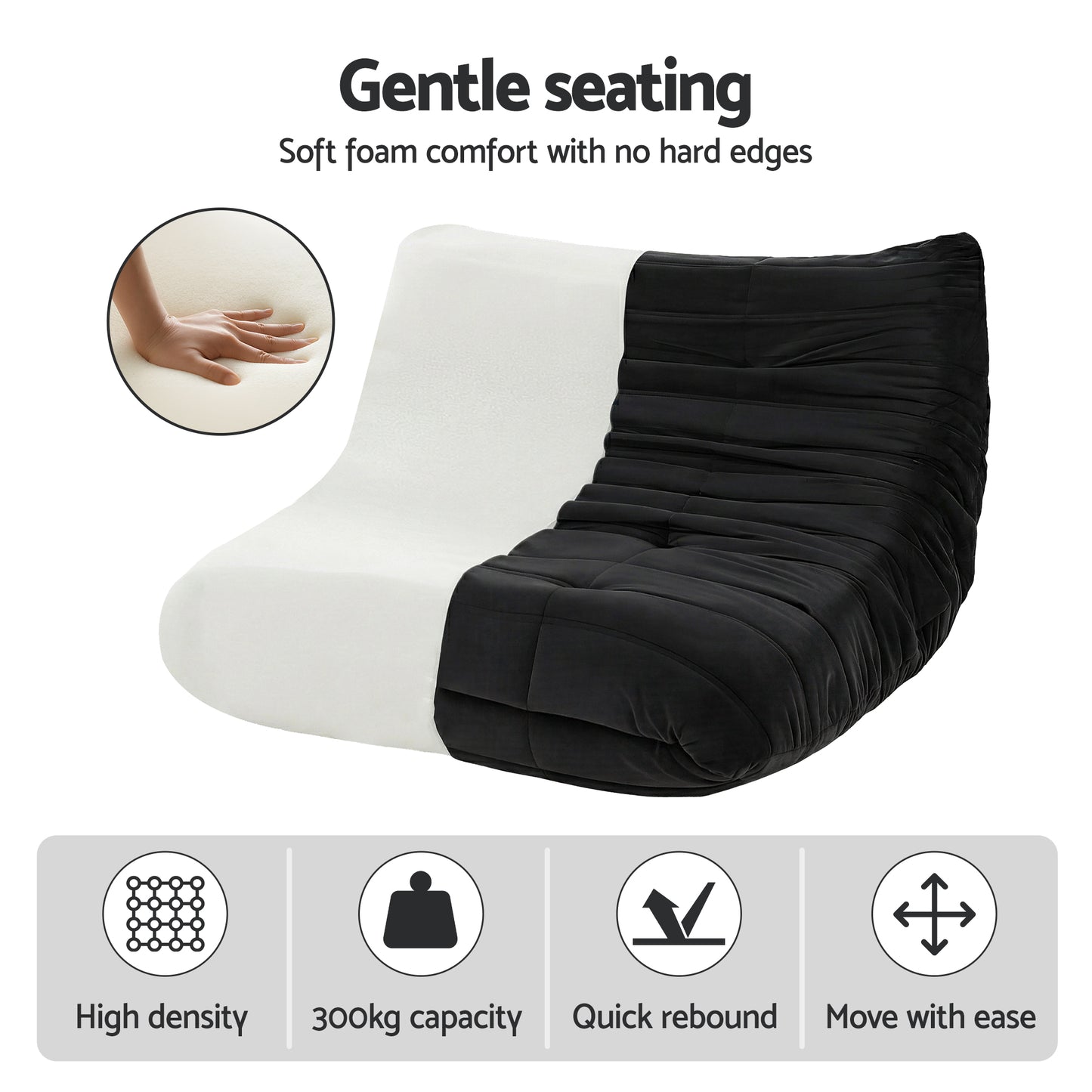 Maelle 2 Seater Lazy Sofa Accent Caterpillar Chair Floor Couch Armless Lounge - Black