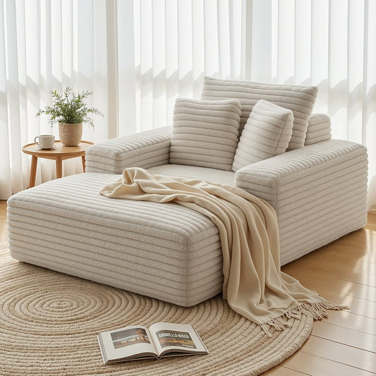 Marina Sofa Bed Lounge Chair Recliner Couch Reading Chairs Sleeper Cloud Sofas Faux Fur Fabric - Beige
