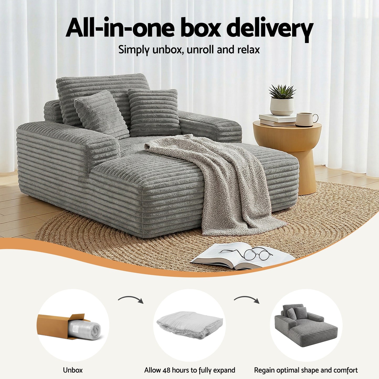 Marina Sofa Bed Lounge Chair Recliner Couch Reading Chairs Sleeper Cloud Sofas - Grey