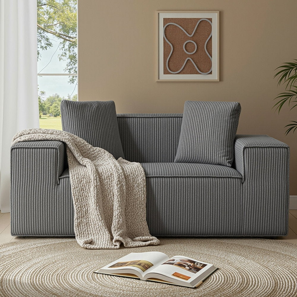 Marina 2 Seater Sofa Loveseat Sofas Bed Couch No Assembly Corduroy Small Couches Apartement - Grey