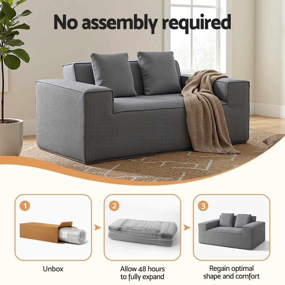 Marina 2 Seater Sofa Loveseat Sofas Bed Couch No Assembly Corduroy Small Couches Apartement - Grey