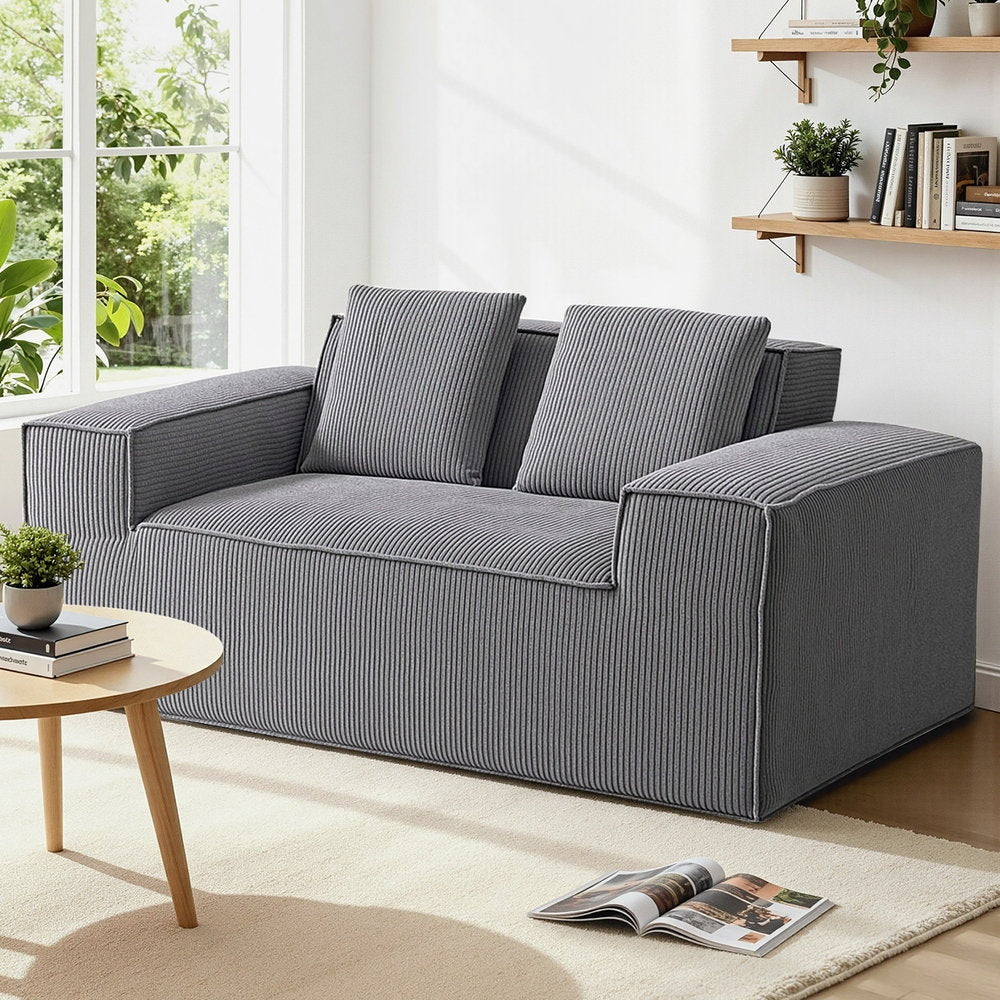Marina 2 Seater Sofa Loveseat Sofas Bed Couch No Assembly Corduroy Small Couches Apartement - Grey