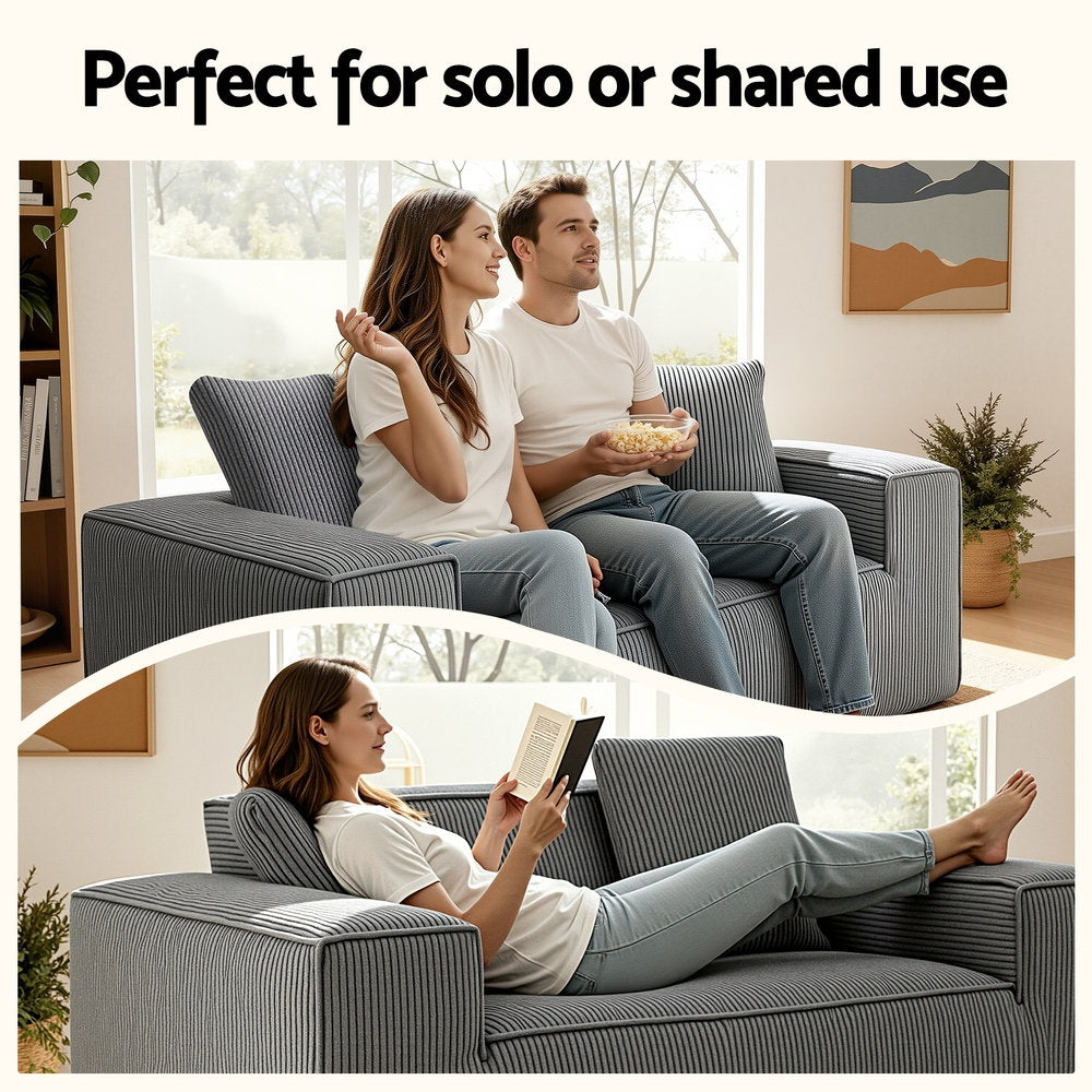 Marina 2 Seater Sofa Loveseat Sofas Bed Couch No Assembly Corduroy Small Couches Apartement - Grey