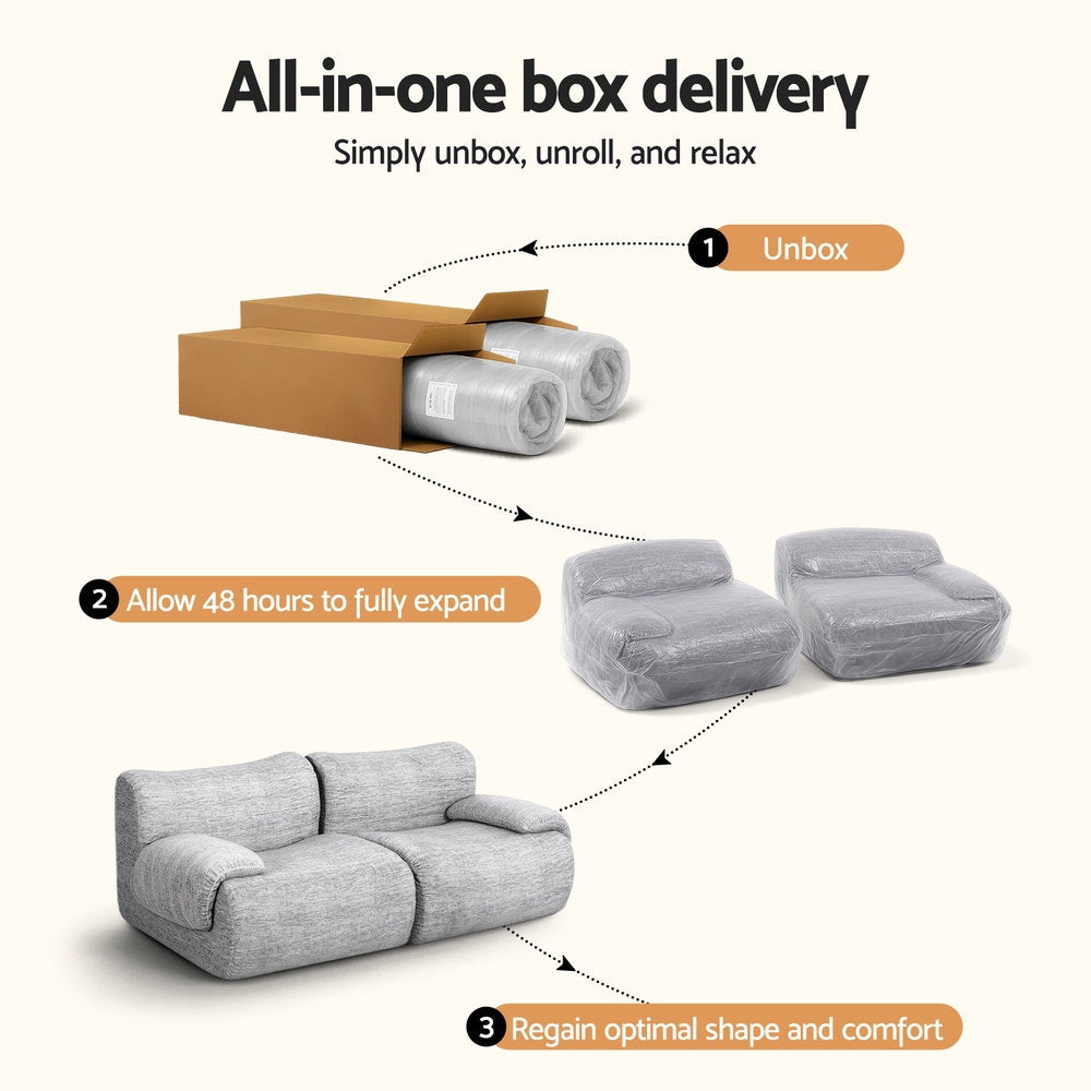Magnolia 2 Seater Sofa Modular Sectional Sofas Couch Bed No Assembly Living Room - Grey