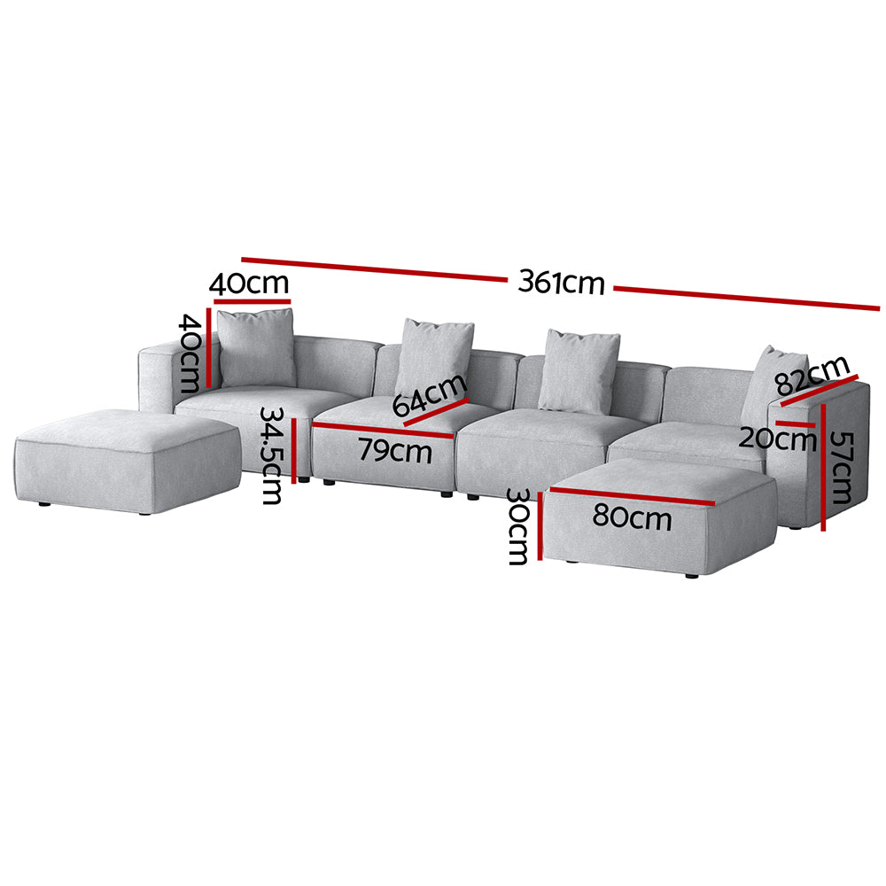 Mckenzie 6 Seater Modular Sofa Chaise Set - Grey
