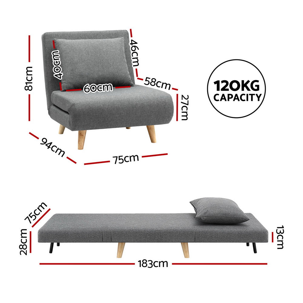 Matilda Sofa Bed Convertible Couch Recliner Lounge Chair Linen - Grey