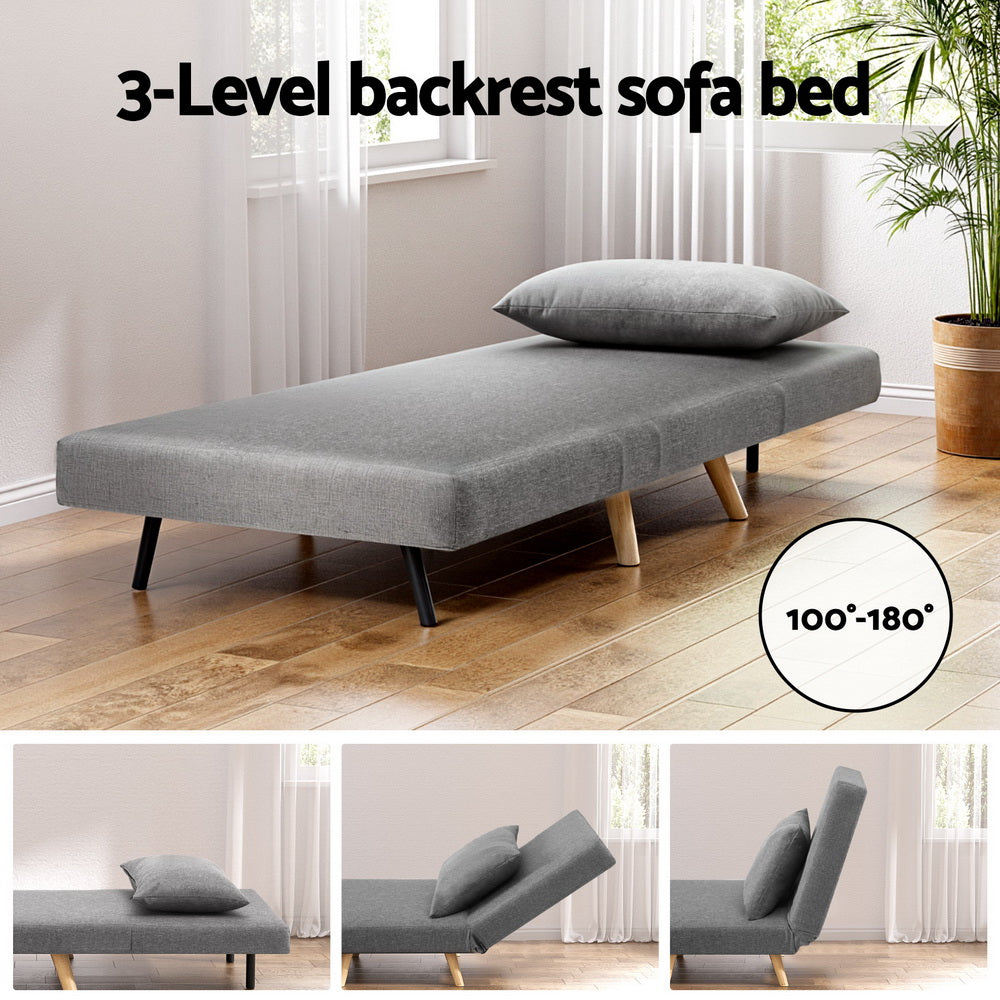 Matilda Sofa Bed Convertible Couch Recliner Lounge Chair Linen - Grey