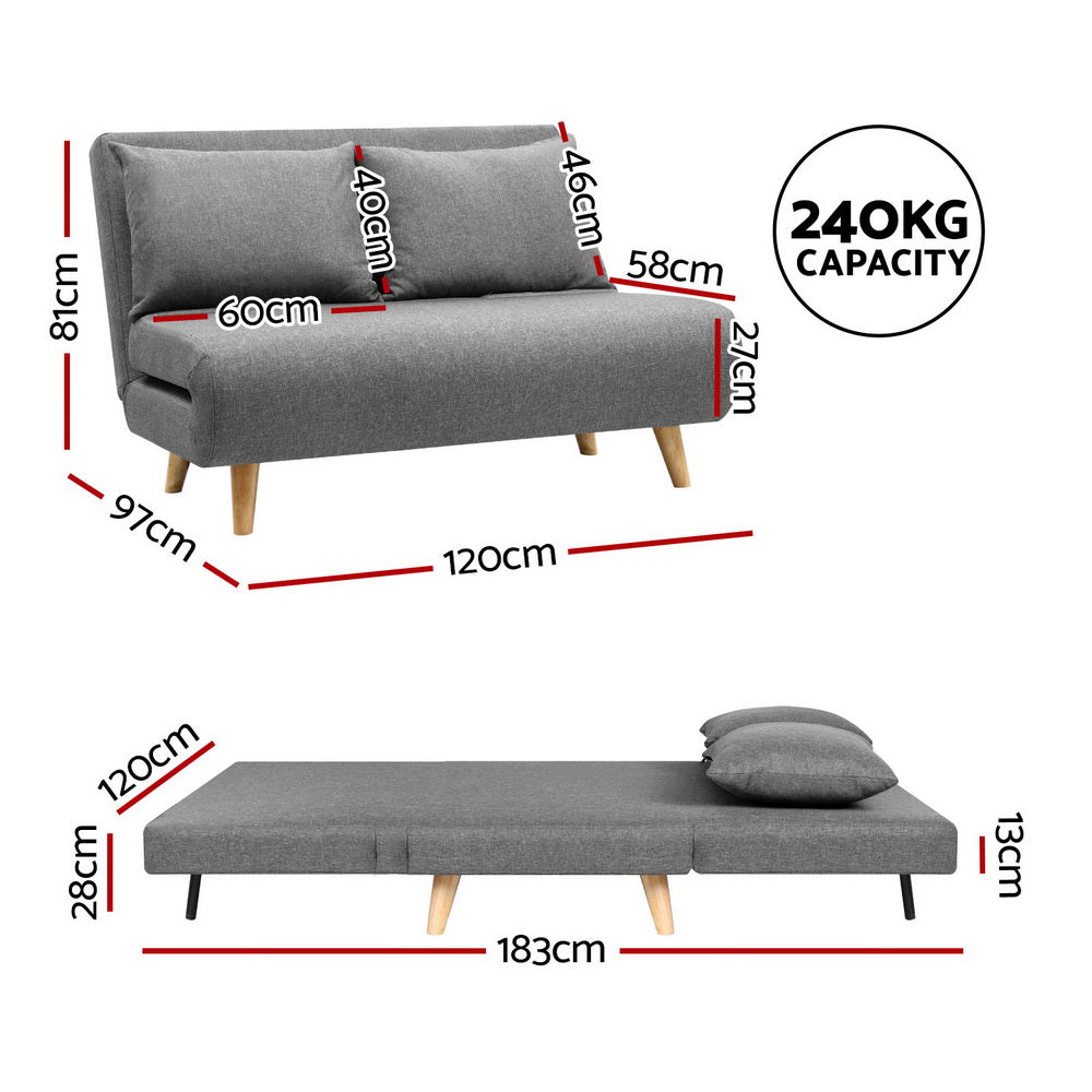 Matilda 2 Seater Sofa Bed Convertible Couch Recliner Lounge Chair Linen - Grey