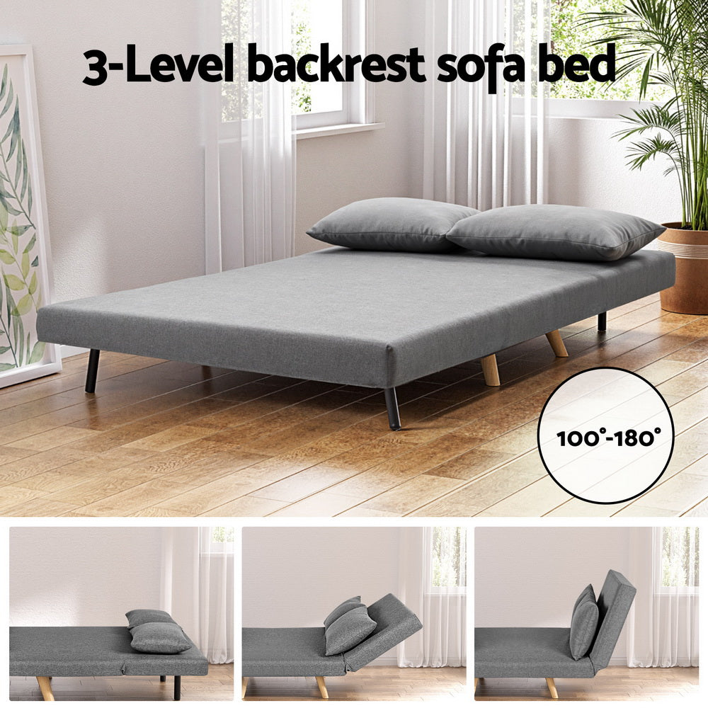 Matilda 2 Seater Sofa Bed Convertible Couch Recliner Lounge Chair Linen - Grey