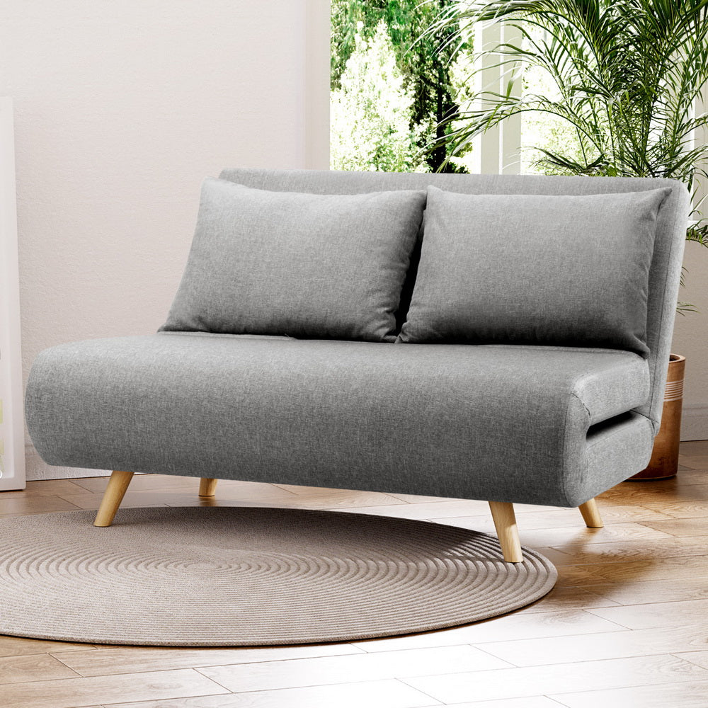 Matilda 2 Seater Sofa Bed Convertible Couch Recliner Lounge Chair Linen - Grey