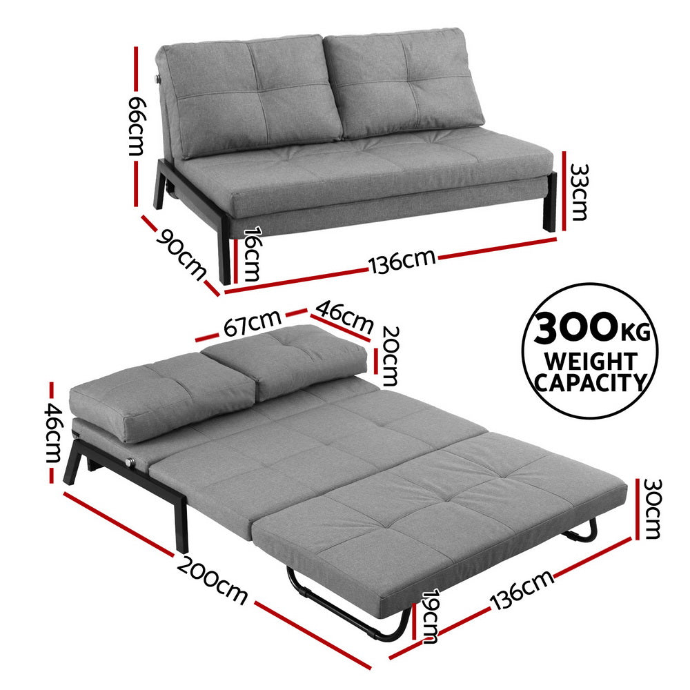 Mostar 2-Seater Sofa Bed Folding Convertible Couch Recliner Lounge Chair - Grey