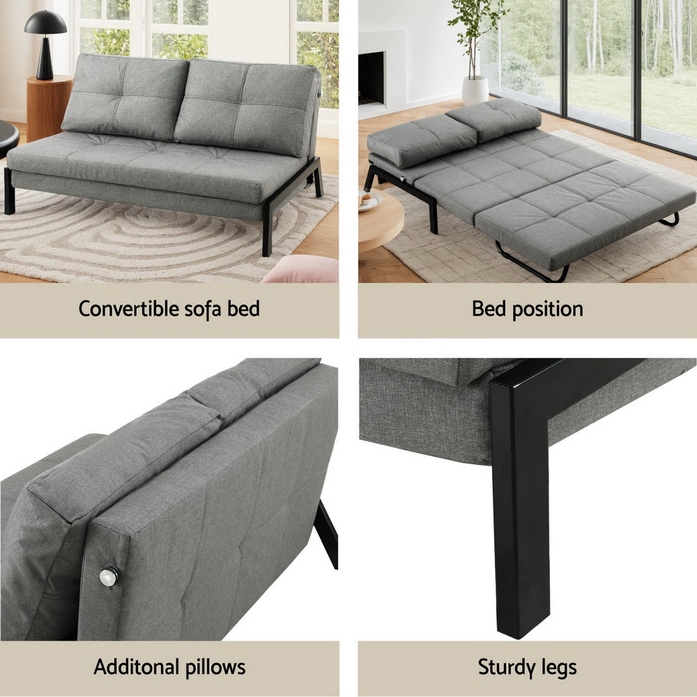 Mostar 2-Seater Sofa Bed Folding Convertible Couch Recliner Lounge Chair - Grey