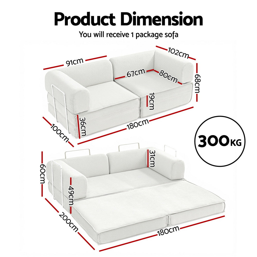 Melody 2 Seater Convertible Folding Sofa Bed - White