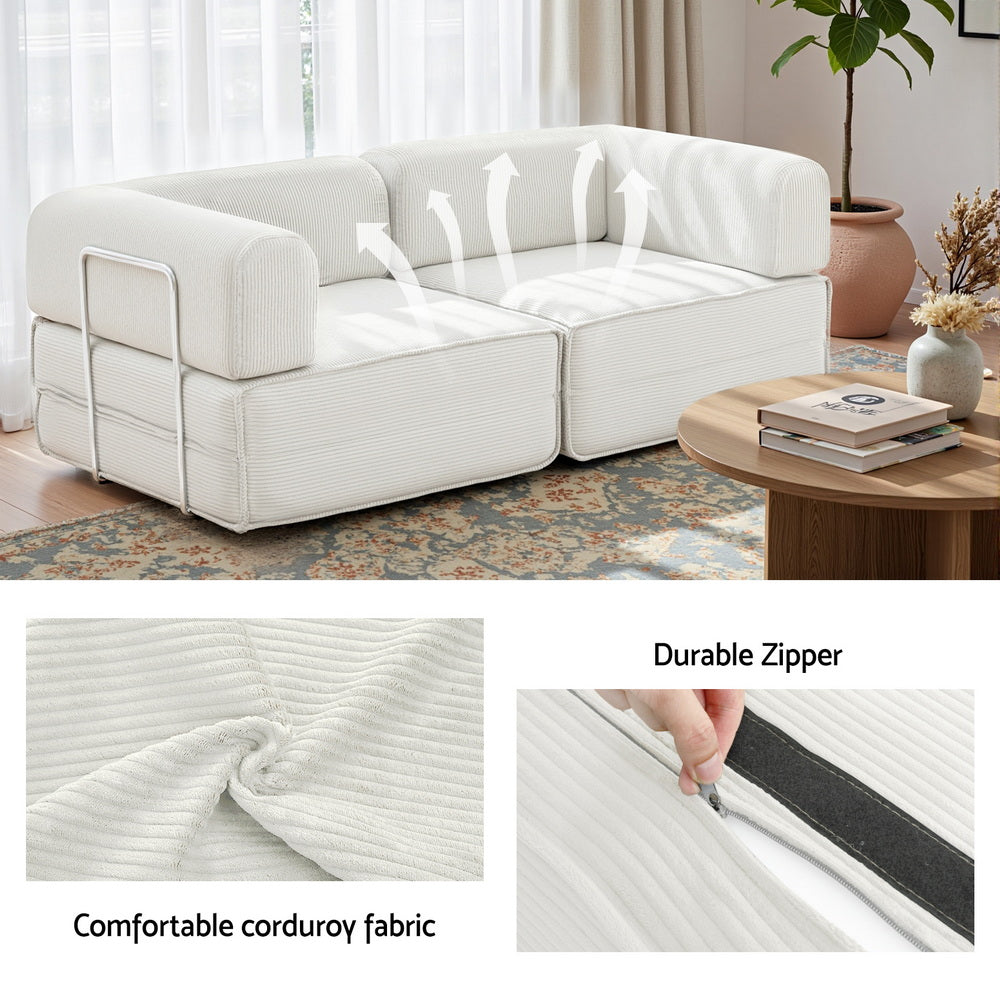 Melody 2 Seater Convertible Folding Sofa Bed - White