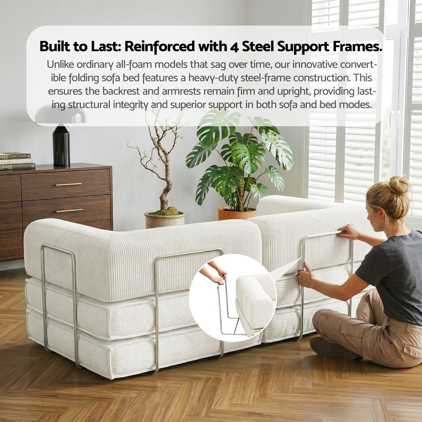 Melody 2 Seater Convertible Folding Sofa Bed - White