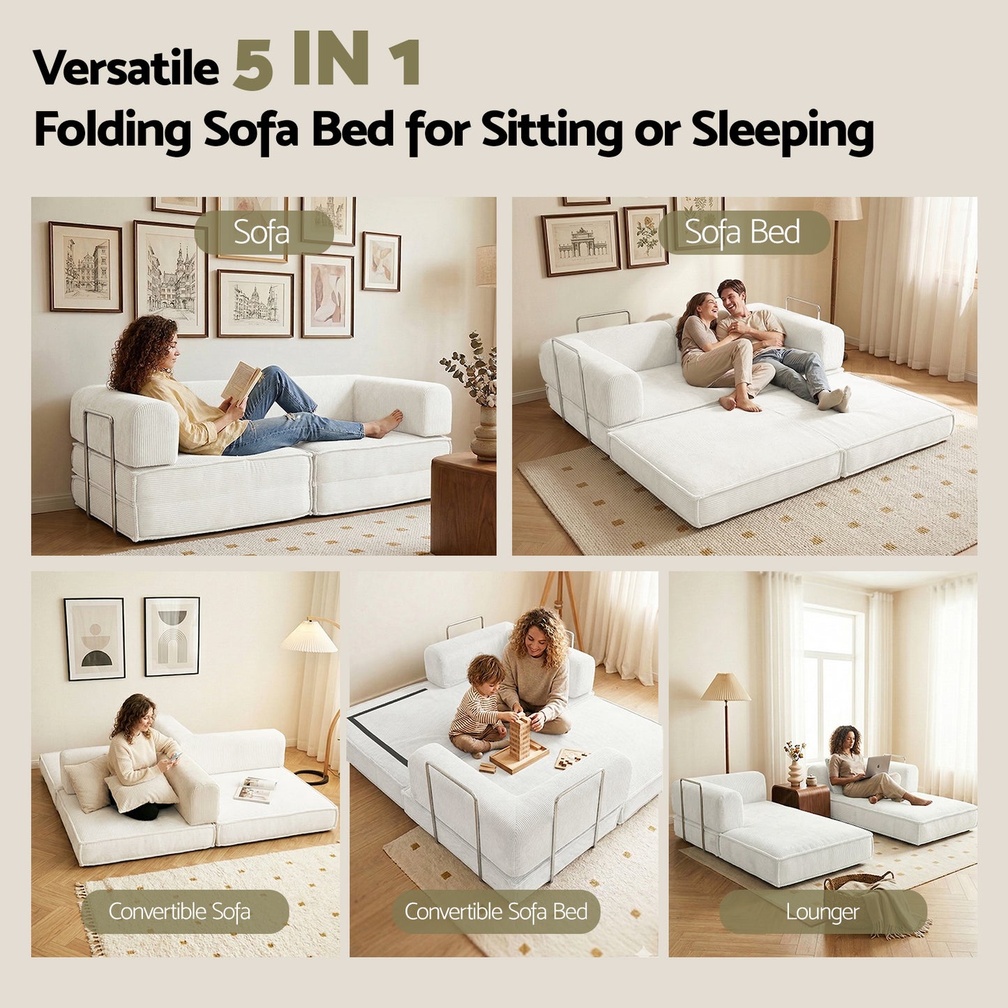 Melody 2 Seater Convertible Folding Sofa Bed - White