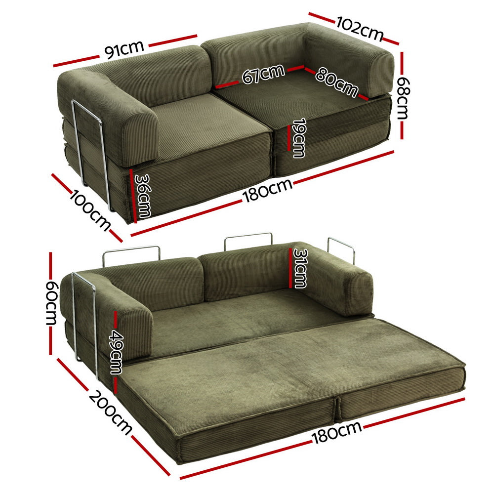 Mattea 2 Seater Convertible Folding Sofa Bed - Green