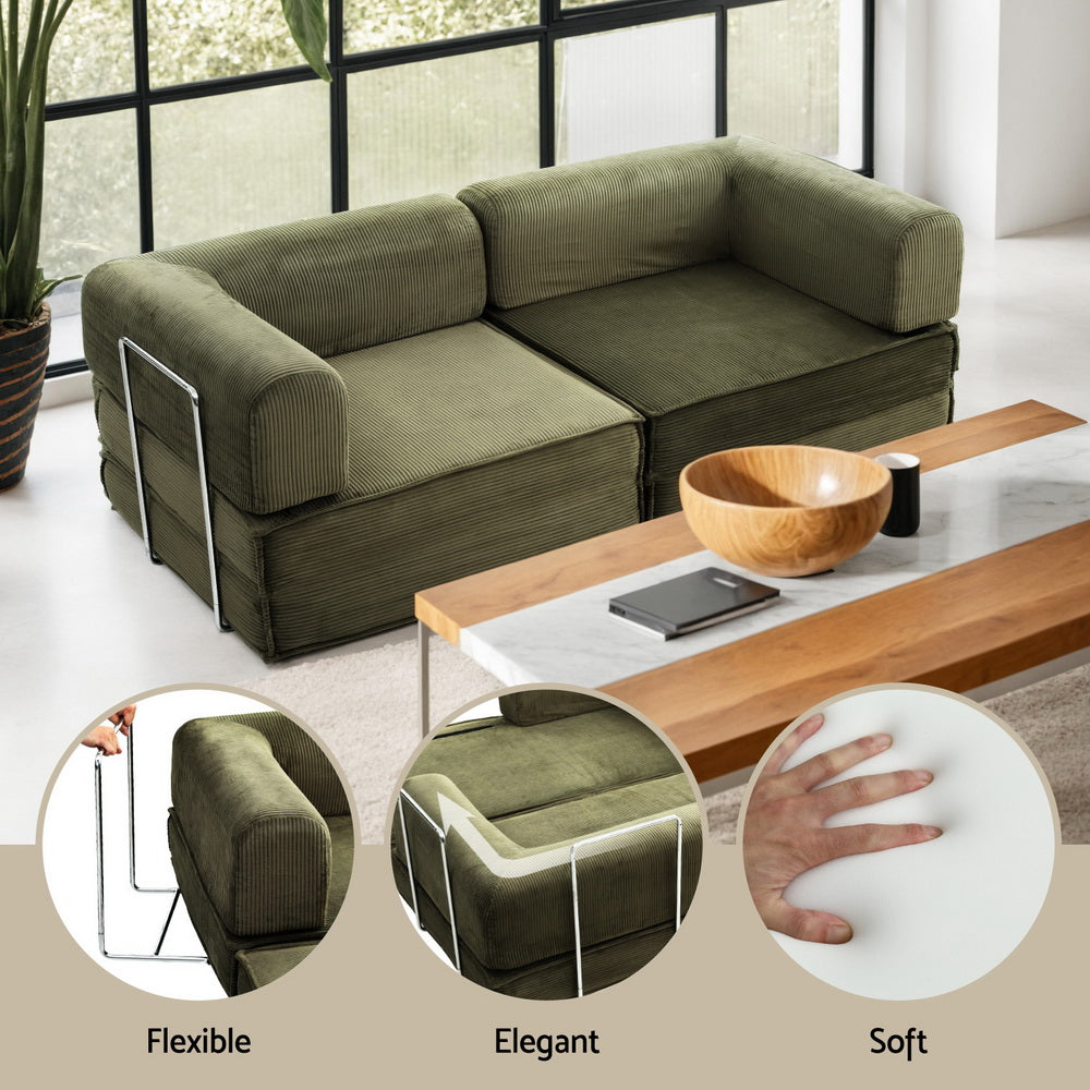 Mattea 2 Seater Convertible Folding Sofa Bed - Green
