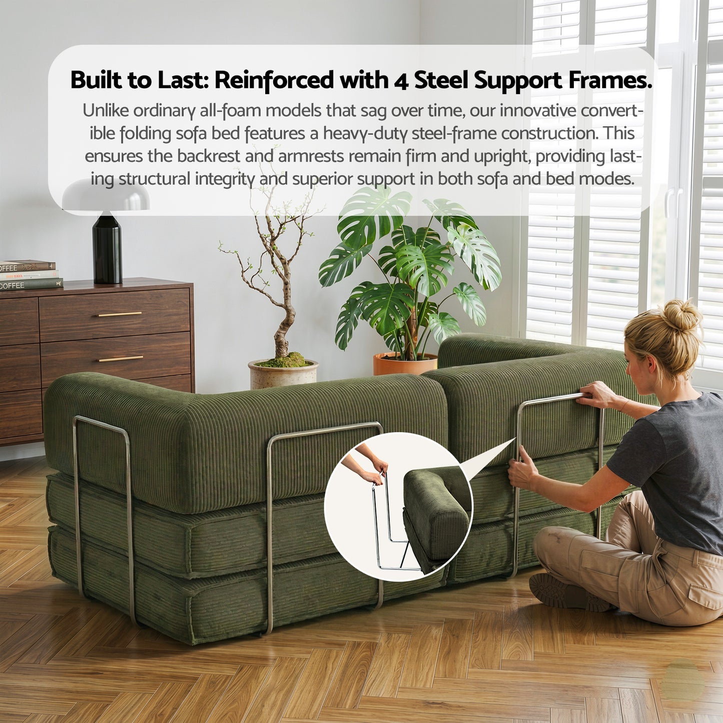 Mattea 2 Seater Convertible Folding Sofa Bed - Green