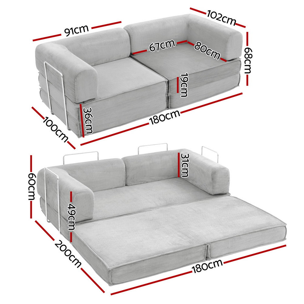 Mattea 2 Seater Convertible Folding Sofa Bed - Grey