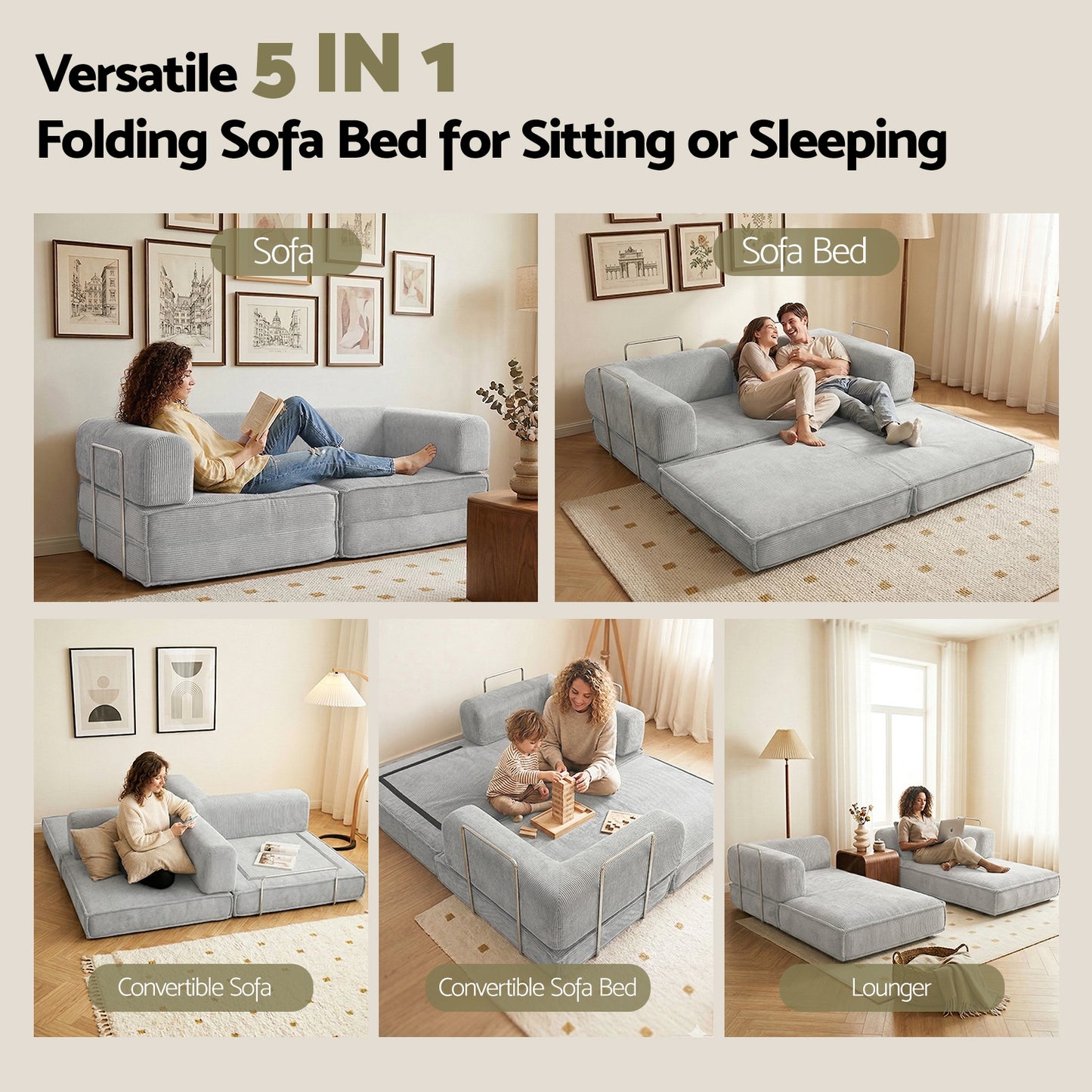 Mattea 2 Seater Convertible Folding Sofa Bed - Grey